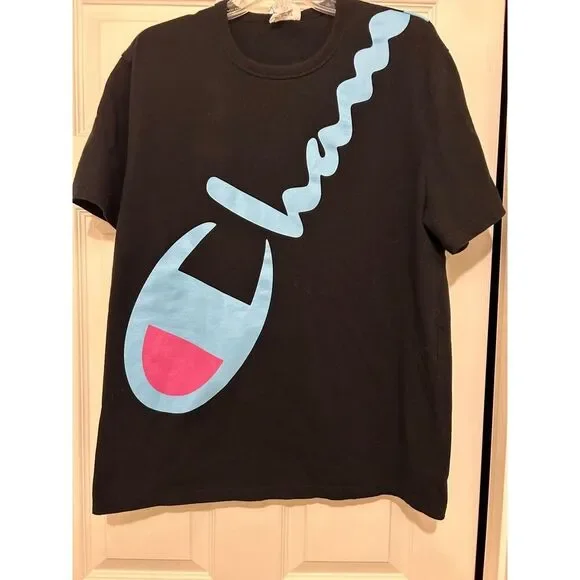 Champion Vintage Neon Logo Two Sided Graphic mens Tshirt - Picture 2 of 8